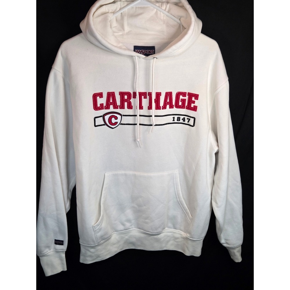 Vintage Jansport Carthage College 1847 Hoodie Mens Medium White Red Embroidered